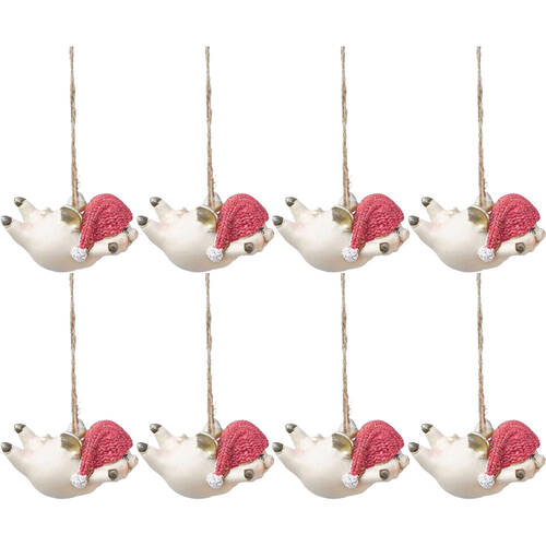 8PK Urban Flying Pig Resin Hanging Christmas Decor 6cm Red/Cream/Gold Assorted