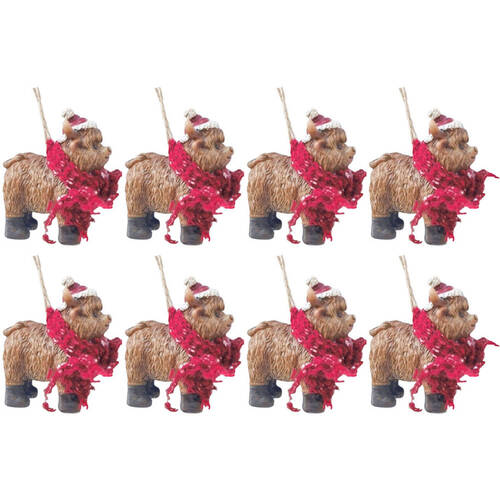 8PK Urban Highland Cow with Scarf Resin Hanging Decor 6cm Red/Brown Assorted