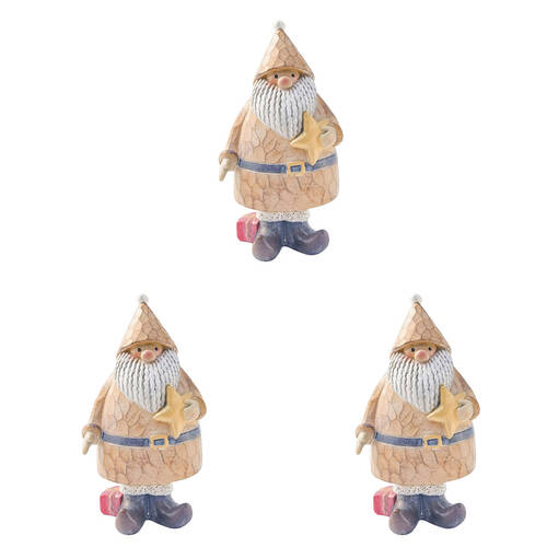 3PK Urban Resin Carved Santa with Star Standing Christmas Decor 13cm Natural