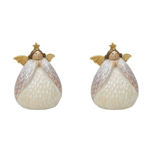2PK Urban Carved Angel with Star Large Resin Standing 13cm White/Gold