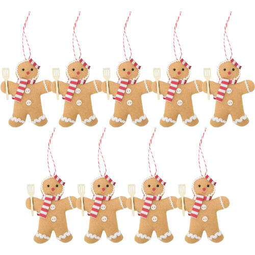 9PK Urban Gingerbread Hanging Christmas Decoration 9cm Brown/Red/White Assorted
