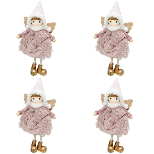 4PK Urban Rosie Girl Hanging Christmas Decoration 19cm Pink/Gold Assorted