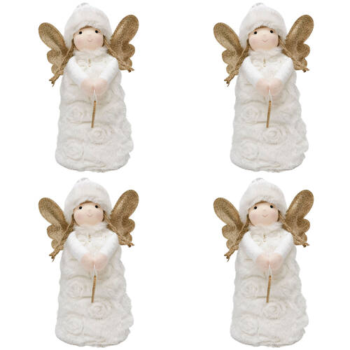 4PK Urban Rosie Girl Standing Christmas Decoration 25cm White/Gold