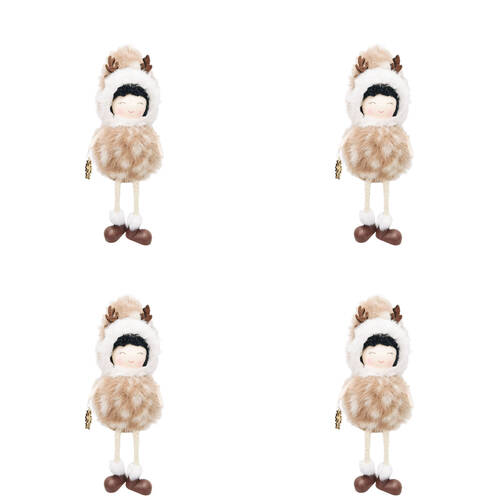 4PK Urban Fawn Girl Sitting Hanging Christmas Decoration 22cm Bisque/White
