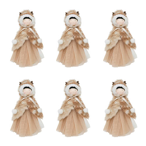 6PK Urban Fawn Girl Standing Christmas Decoration 19cm White/Bisque