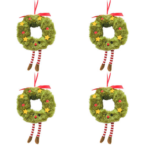 4PK Urban Fluffy Fabric Wreath Hanging Christmas Decoration 17cm Green