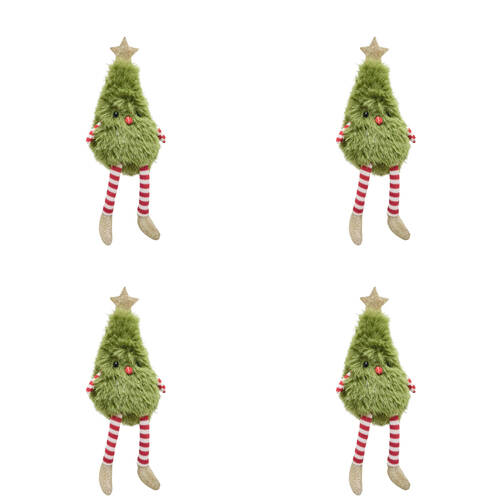 4PK Urban Fluffy Fabric Christmas Tree Hanging Decoration 20cm Green