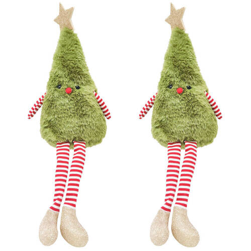 2PK Urban Fluffy Christmas Tree Sitting Decoration Ornament 42cm Green