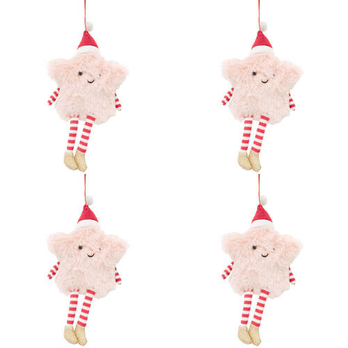 4PK Urban Fluffy Fabric Star Hanging Christmas Decoration 19cm Pink