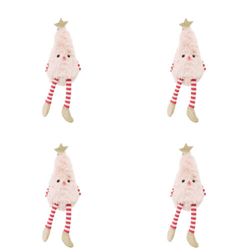 4PK Urban Fluffy Fabric Christmas Tree Hanging Decoration 20cm Pink