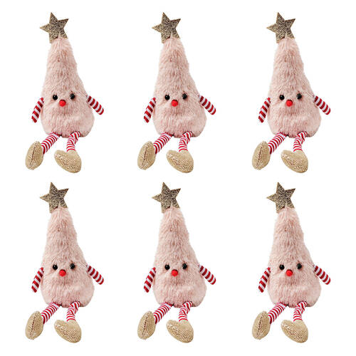 6PK Urban Fluffy Christmas Tree Sitting Decoration Ornament 28cm Pink