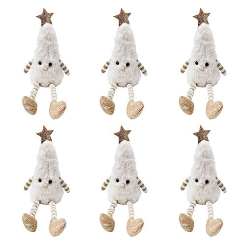 6PK Urban Fluffy Christmas Tree Sitting Decoration Ornament 28cm White