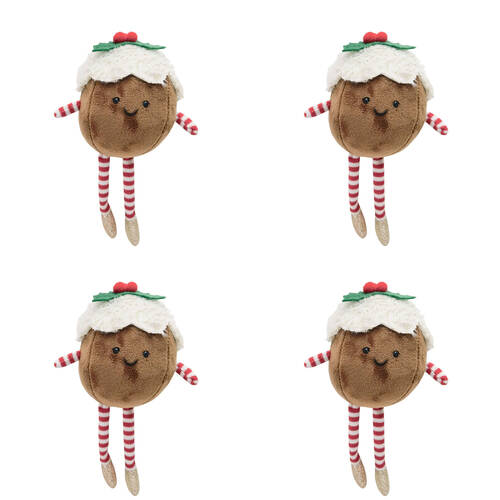 4PK Urban Fluffy Pudding Hanging Christmas Decoration 18cm White/Brown