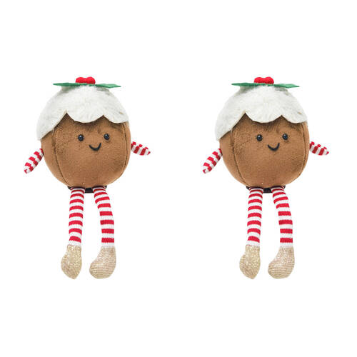 2PK Urban Fluffy Pudding Sitting Christmas Decoration 22cm Brown/White