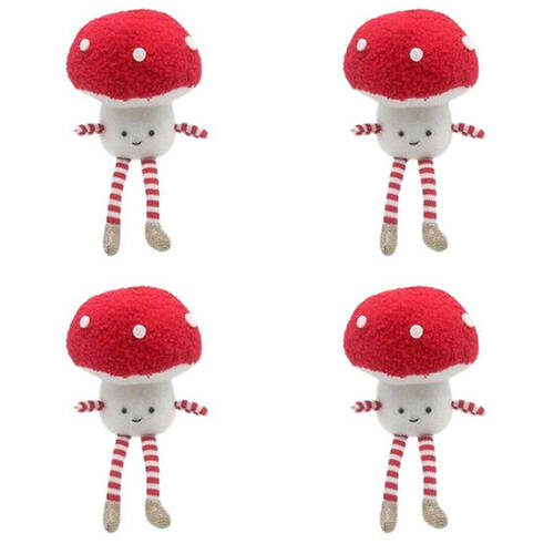 4PK Urban Fluffy Toadstool Hanging Christmas Decoration 17cm Red/White