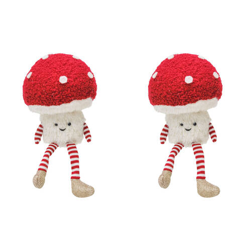 2PK Urban Fluffy Toadstool Sitting Christmas Decoration 24cm Red/White