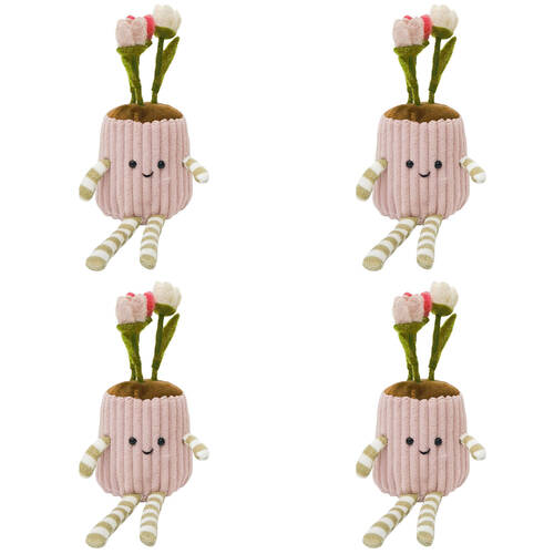 4PK Urban Fabric Flower Pot Sitting Decorations 21cm White/Pink Assorted