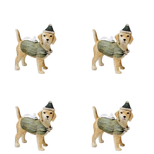 4PK Urban Christmas Puppy Dog Hanging Tree Decoration 8cm Sage/Beige