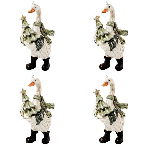 4PK Urban Christmas Goose Hanging Decoration 11cm White/Sage Assorted