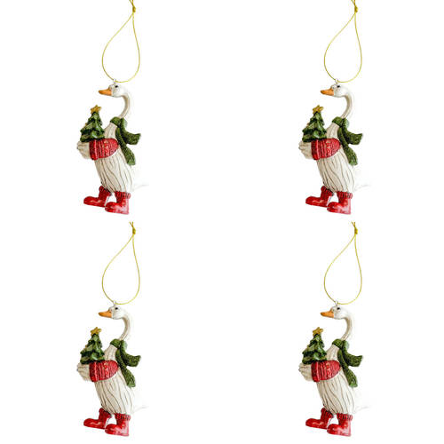 4PK Urban Christmas Goose Hanging Decoration 11cm Red/White Assorted