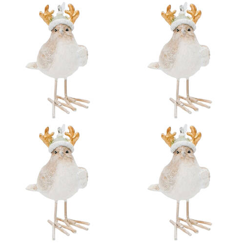 4PK Urban Christmas Birds Resin Hanging Decoration 7cm Natural/Pink Assorted