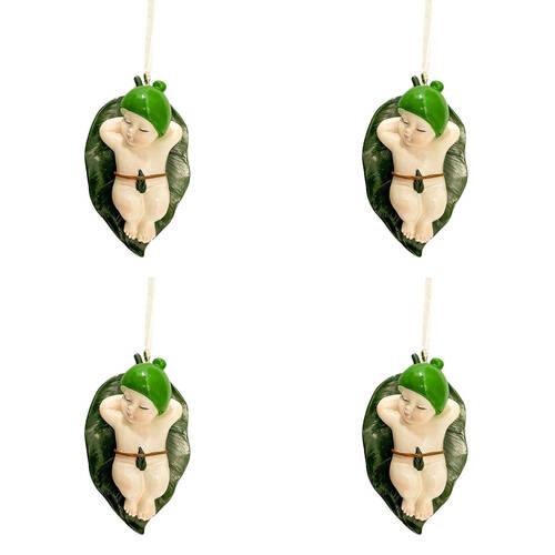 4PK Urban May Gibbs Sleeping Babies Resin Hanging Decor 8cm Green/Natural Asstd