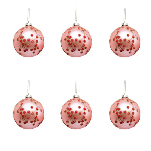 6PK Urban Cherry Blossom Bauble Hanging Decoration 8cm Pink Assorted