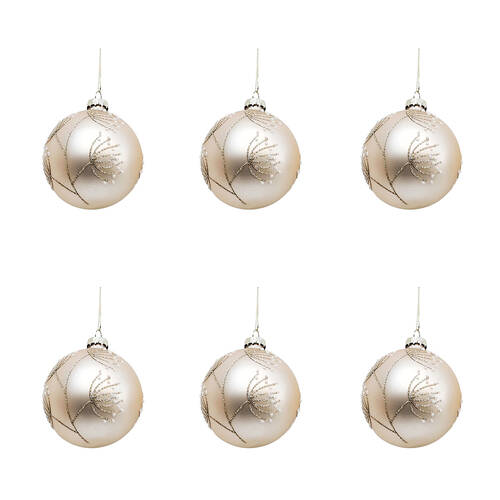 6PK Urban Blossom Baubles Hanging Decoration 8cm Champagne Assorted