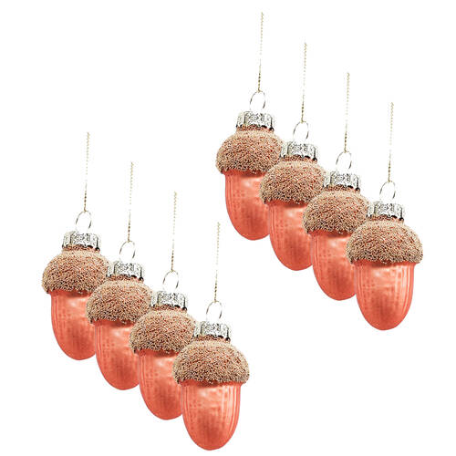 8PK Urban Mini Acorn Hanging Christmas Tree Decoration 5cm Apricot