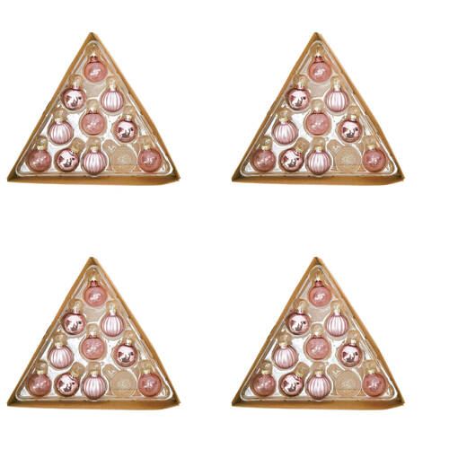 4x 11pc Urban Glass Baubles Christmas Tree Decoration Box Set 3cm Pink