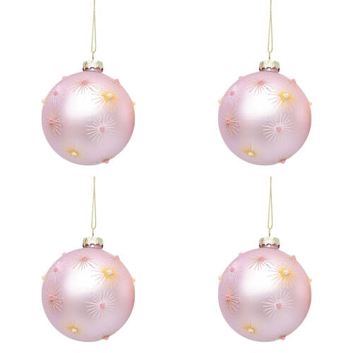 4PK Urban Star Burst Glass Baubles Hanging Decoration 8cm Pink/Yellow Assorted