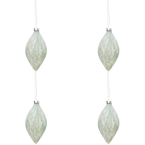 4PK Urban Sea Foam Teardrop Onion Hanging Christmas Decor 8cm Green Assorted