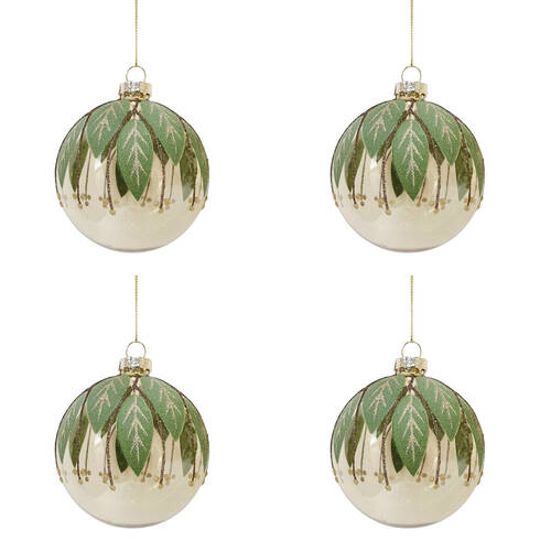 4PK Urban Australian Botanical Baubles Hanging Decoration 8cm Gold Assorted