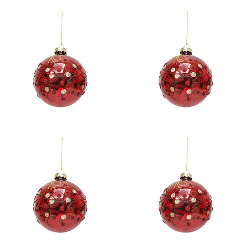 4PK Urban Berries Baubles Hanging Christmas Decoration 8cm Red Assorted
