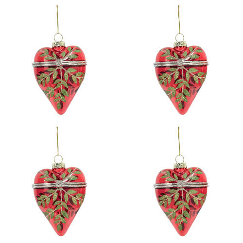 4PK Urban Faberge Egg Heart Bauble Hanging Christmas Decoration 6cm Red Assorted