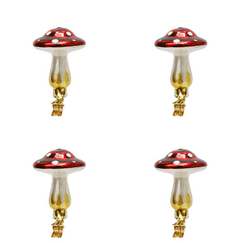 4PK Urban Toadstool Glass Clips Christmas Decoration 8cm Red Assorted