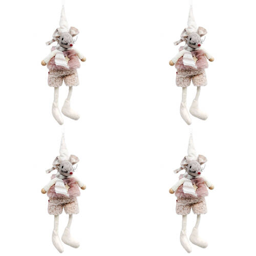 4PK Urban Boy/Girl Mice Hanging Decoration 15cm Pink/Bisque Assorted