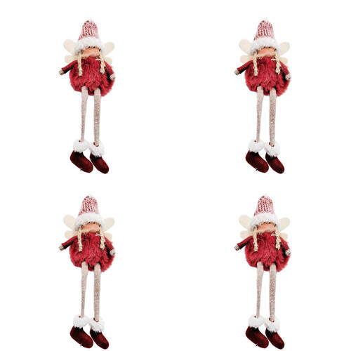 4PK Urban Fluffy Angels Hanging Christmas Tree Decoration 20cm Red