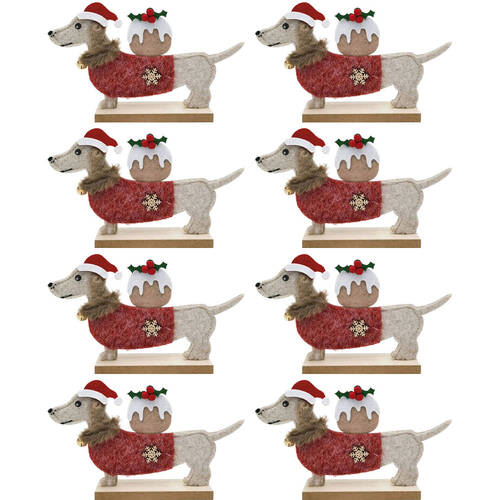 8PK Urban Felt Sausage Dog with Pudding Standing Decoration 13cm Bisque/Red