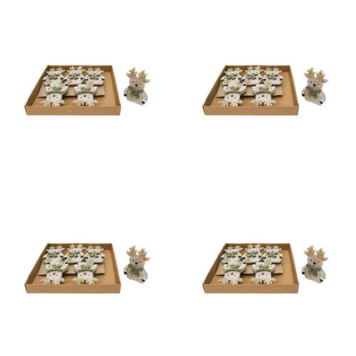 4x 6pc Urban Felt Reindeer with Scarf Pegs Christmas Decoration Bisque