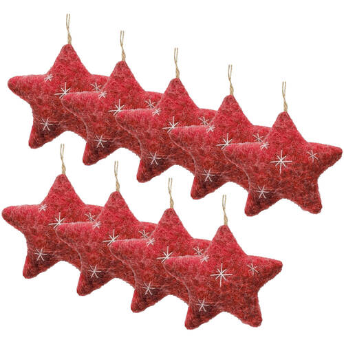 9PK Urban Fluffy Heart/Star Hanging Christmas Decoration 11cm Red Assorted