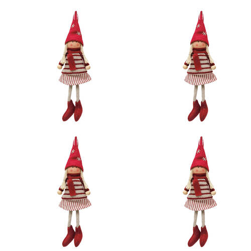 4PK Urban Boy/Girl Hanging Christmas Decoration 15cm Grey/Red Assorted