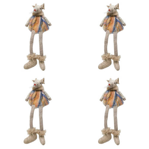 4PK Urban Pastel Mice Hanging Christmas Decoration 15cm Bisque Assorted