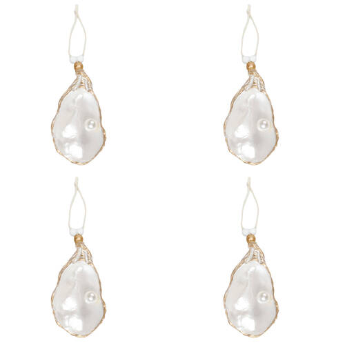 4PK Urban Oyster Shell Hanging Christmas Decoration 9cm White/Gold Assorted