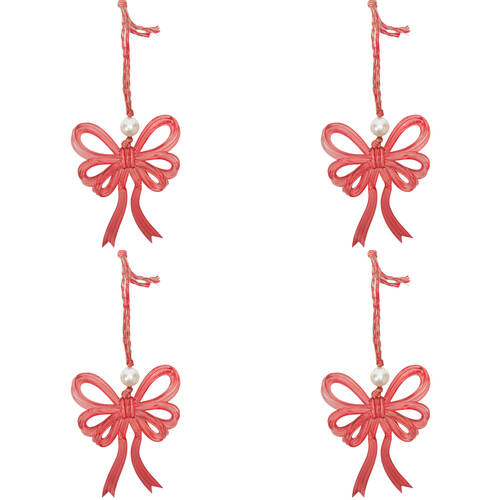 4PK Urban Bow Hanging Christmas Tree Decoration Ornament 14cm Red