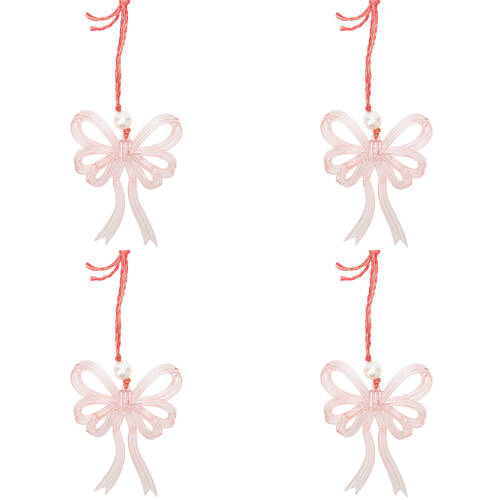 4PK Urban Bow Hanging Christmas Tree Decoration Ornament 14cm Pink