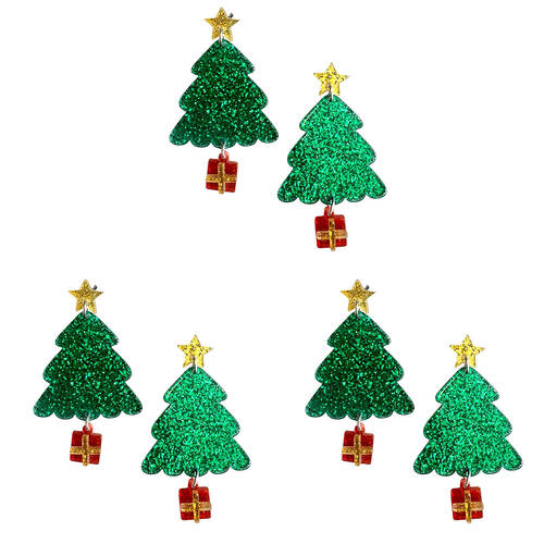 3x 2pc Urban Pop Christmas Tree Festive Earrings Jewellery Set Green/Red