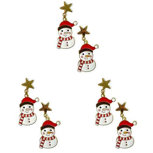 3x 2pc Urban Snowman with Hat Festive Earrings Jewellery Set Red