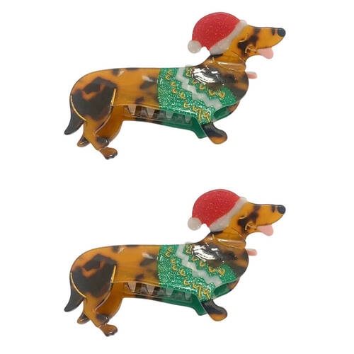 2PK Urban Acrylic Christmas Dog Claw Clip Women's Hair Accessory Brown/Red