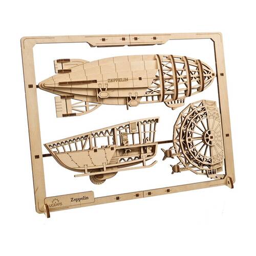 UGears Zeppelin Vintage Airship Model Wooden 2.5D Puzzle w/Display 49pc 14y+